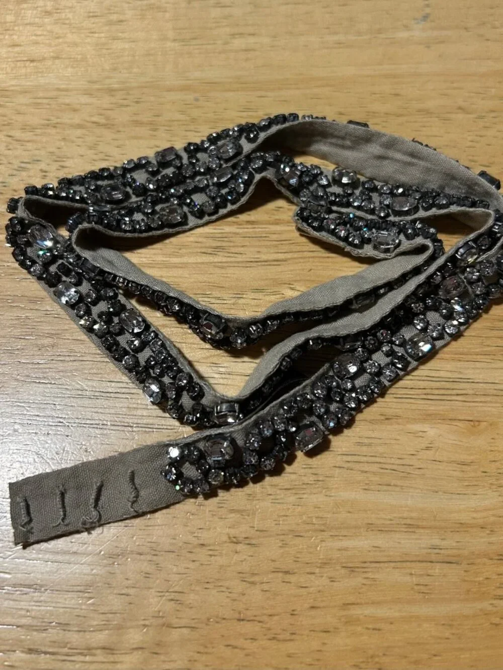 Womens Vera Wang Khaki Fabric Rhinestone Waist Belt M